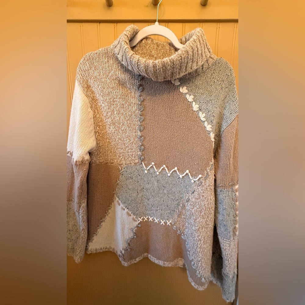 Coldwater Creek Multicolor Patchwork Turtleneck S… - image 1